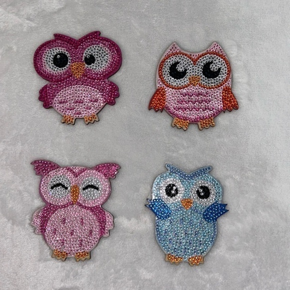 Completed Diamond Art Coasters Owl Set! Set of 4!